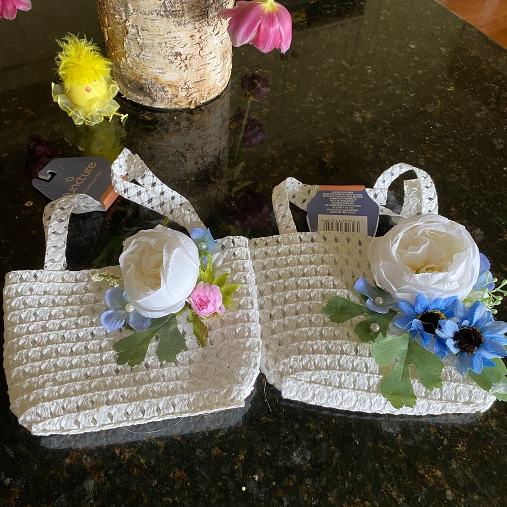 2 Girls White Floral Woven Handbag Set Easter spring